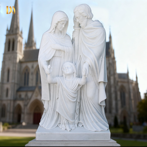 Sculpture religieuse en marbre sculptée à la main, statue de la Sainte Famille, pierre blanche naturelle, art catholique pour la décoration d'église - Product Image 1