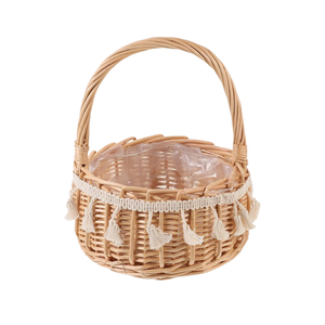 Handmade Rattan Woven Flower Basket VINTAGE COUNTRY BASKET Easter <b>Egg</b> Gift Picnic Basket for Kids with Handle - Product Image 1