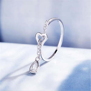 Anello Regolabile in Argento Sterling con Cuore Aperto e Cristalli, Montatura a Castone alla Moda, Regalo per uno Stile Eterno - Product Image 2