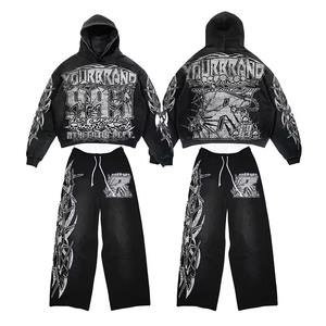 OEM survêtements personnalisés avec fermeture éclair et broderie au soleil sweatshirts avec impression bouffante sweatshirts 500GSM pullover survêtements lourds pour hommes - Product Image 6