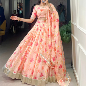 Elegante diseñador de Bollywood para mujer, con estampado Floral Ropa Étnica, conjunto de Georgette Lehenga Choli pesado, fiestas variadas indias - Product Image 1
