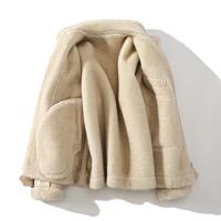 Veste bomber d'hiver pour homme de haute qualité, ample, surdimensionnée, en une seule pièce, en peluche, décontractée, en tissu de laine, manteau d'hiver uni