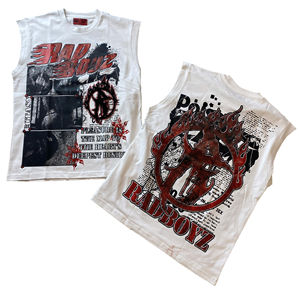 Personnalisé 100% Coton Hommes Sans Manches Lavage À L'acide T-shirt Vintage Streetwear Coupe Surdimensionnée Logo Avant Solide Tissu Tricoté Lâche - Product Image 3