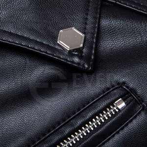 แจ็กเก็ตหนัง PU สไตล์ยอดนิยมสำหรับผู้ชายคอตั้งมีซิปแจ็คเก็ตหนังแฟชั่น - Product Image 5