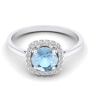 Anillo de Compromiso REYES Sparkle de Plata de Ley 925 con Gema de Aguamarina de Corte Brillante Redondo de 1 Quilate, Certificado GRA, Moissanita - Product Image 1