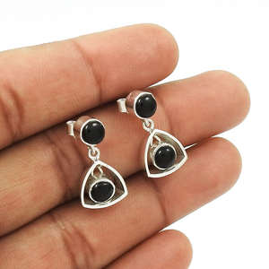 Boucles d'oreilles bohémiennes de luxe fabriquées à la main en onyx noir naturel, pierre de naissance, pierres précieuses, design vintage, boucles d'oreilles en argent 925 pour elle - Product Image 1