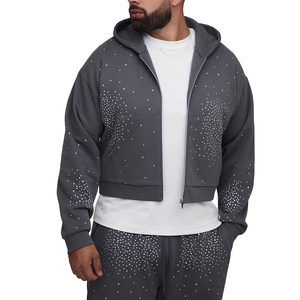 เสื้อฮู้ดครอปท็อปผ้าฝ้ายแท้ 100% สีเทาถ่าน สำหรับฤดูหนาว ขายส่ง รับออกแบบเอง ประดับด้วยคริสตัล - Product Image 4