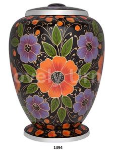 Hand Painted Flowers Aluminium Cremation Urns for Human Ashes Free <b>Velvet</b> <b>Bag</b> - Product Image 2