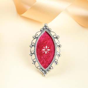 92.5 Silver Hastakala Moh Hand-<b>Painted</b> Ring Agate Zircon <b>Stone</b> Bezel Set Everyday Wear Gift Fine Jewelry Platinum Main Material - Product Image 1