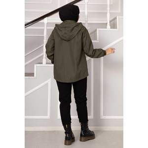 Gabardina con cremallera caqui Casual de doble botonadura con relleno de lana Otoño/Invierno piel vaquera decorada - Product Image 1