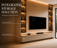 Meuble TV mural moderne KEJIA en bois grainé avec éclairage LED, console multimédia minimaliste murale