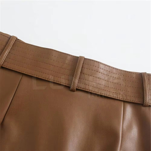 Vestido de cintura alta para mujer, faldas góticas de cuero PU, minifalda de patinadora corta plisada sólida - Product Image 5