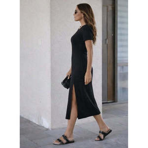 Vestido Midi de Viscosa con Cuello Redondo y Manga Corta para Mujer, Marca Jane, con Abertura Lateral - Estilo Casual para Uso Diario, Modelo 32939 - Product Image 2