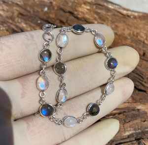 Bracelet en labradorite et pierre de lune, argent sterling 925, pierres précieuses, fait main, bijoux uniques et tendance, cadeau pour femmes et hommes - Product Image 6