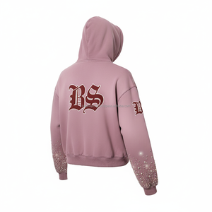 Sweat à capuche d'hiver épais à fermeture éclair polaire lourde 480 GSM coton doux mélange de polyester couleur rose broderie personnalisée logo basics sweats à capuche - Product Image 4