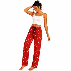 Pantalon de détente personnalisé pour femme, rayé, à manches courtes, coupe large, respirant, taille élastique, en satin de viscose, fabriqué en Turquie - Product Image 1