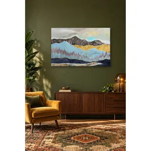Impression sur toile Fida Gold Leaf Montagnes turquoise et forêt rose - Product Image 1