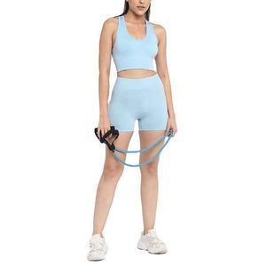 Ensemble de sport pour femmes, soutien-gorge de sport léger à taille élastique respirant en spandex et polyester, short de sport, fitness, yoga, couleur unie, logo sur le devant - Product Image 5