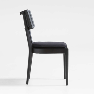 Chaise de salle à manger latérale moderne Dossier en rotin Cadre en bois massif Finition de couleur noire pour la maison Restaurant Meubles de salle à manger - Product Image 5