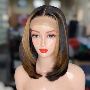 วิกผมบ๊อบแบบสั้นสำหรับผู้หญิงผิวดำวิกผมจริงทรงตรงมี100% สีไฮไลต์ - Product Image 3