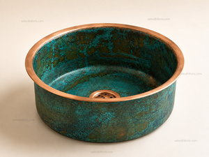 Lavabo de Cobre Hecho a Mano DIVRIS, Lavabo Individual sobre Encimera, Rústico, Mate, Redondo, Fácil de Limpiar, NJC-2018 - Product Image 6