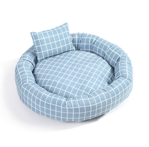 Phoenix Fashion Winter Plaid Polyester Small Round Pet <b>Nest</b> with Pillow Dog Kennel <b>Bed</b> - Product Image 1