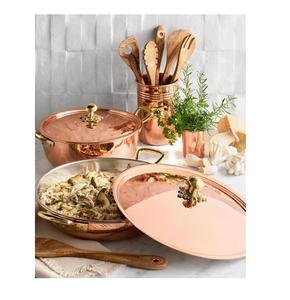 Olla de Cobre Martillada Artesanal de Lujo con Tapa y Asas Doradas Decorativas, Utensilios de Cocina Artesanales para Buffet y Servir - Product Image 1