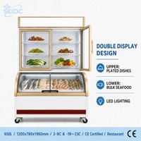 Réfrigérateur commercial haut de gamme à double température, refroidissement direct, 650L, avec vitrine supérieure réfrigérée et vitrine inférieure congélateur, pour supermarché.