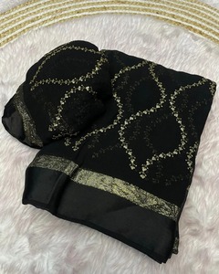 Sari en Georgette de Viscose Pure avec Broderie, Longueur 5,5 Mètres - Product Image 5