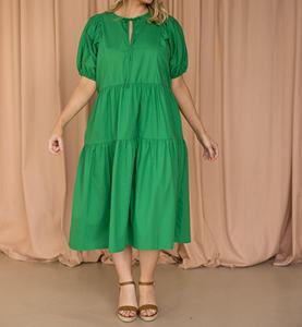 Vestido Verde Bosque Multicapa Moderno con Mangas de Blusa para Otoño - Product Image 2