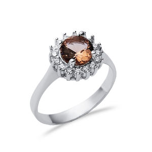 Anillo de racimo de piedra CZ de sultanita redonda de 11mm, anillo de Plata de Ley 925, joyería turca al por mayor para mujer - Product Image 3