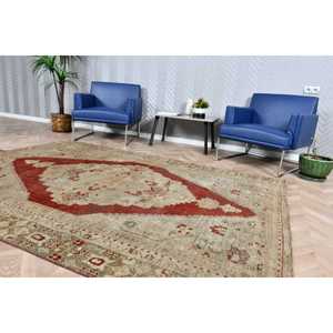 Vintage 5.9x8.4 ft Large <b>Rug</b>, Turkish <b>Rug</b>, Red <b>Abstract</b> <b>Rug</b> - Product Image 3
