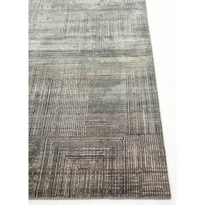 Alfombra Kavi Gris y Negra Anudada a Mano de Lana y Seda de Bambú, 10 mm de Grosor, Patrón Geométrico para Hogar o Pasillo - Alfombra 3D Modelo Esk-472 - Product Image 4