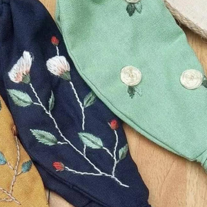 ผ้าโพกหัวปักลายดอกไม้ผ้าลินินผ้าโพกหัวปักดอกไม้ดอกไม้น่ารักอุปกรณ์แต่งผมแนววินเทจผลิตในเวียดนาม - Product Image 5