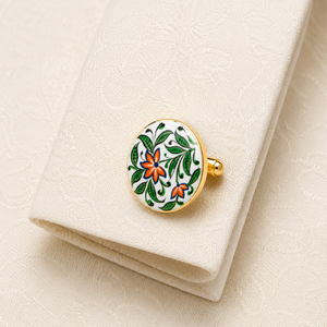 Handmade Enamel Floral Cufflinks Men Brass Gold Plated Vintage Style Cufflinks Birthday <b>Wedding</b> Formal Wear <b>Accessories</b> - Product Image 3