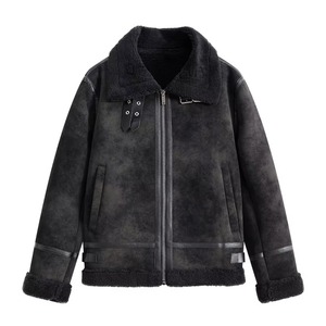 <b>Men</b> Sherpa Lined <b>Jacket</b> Faux <b>Suede</b> Bomber Coat Zip Up Winter Outerwear for Casual Streetwear - Product Image 2