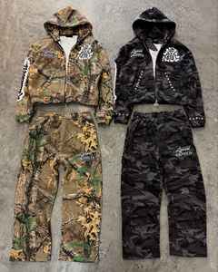 Conjuntos apilados personalizados de alta calidad al por mayor, chándal bordado para hombre, conjuntos de pantalones acampanados de 2 piezas, sudaderas con capucha, chándal para hombre - Product Image 1