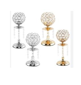 Centres de table de mariage en argent et or Décorations de table en métal Candélabre en cristal avec bougeoirs en cristal - Product Image 6