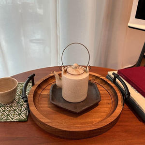 Trusted Supplier Premium Quality Acacia Wood Trays Round Shape Wooden Serving Tray with Metal Handles at Good Price From India - Product Image 4