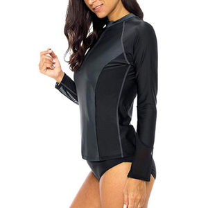 Femmes UPF 50 + manches longues demi-quart fermeture éclair éruption garde maillots de bain personnalisé haut athlétique Rashguard pour les Sports de plage - Product Image 3