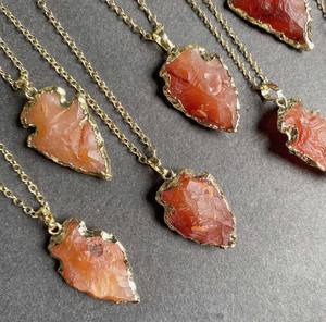 Handmade 15mm Carnelian Tumble Smooth Electroplated Pendant Necklace Vintage Fashion Jewelry <b>Beautiful</b> Brass Silver Plating Gift - Product Image 2