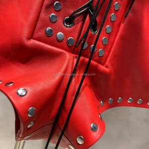 Fashionable Red Women Casual <b>Leather</b> Lace <b>Shorts</b> with Drawstring Closure Belt Loops Side Stripes for Party & Daily Wear - Product Image 5