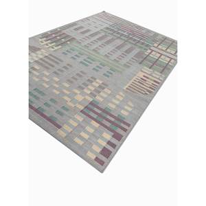 พรมขนสัตว์ทอลายเรขาคณิตสีเทาและสีดำ รุ่น Adwl-13170 สำหรับห้องนั่งเล่นหรือทางเดินในบ้าน พรมปูพื้นทรงสี่เหลี่ยมผืนผ้าทำจากปอกระเจา - Product Image 2