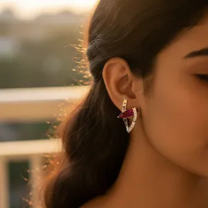 Boucles d'oreilles clous tendance religieuses en argent et rubis, bijoux classiques en zircon et pierres précieuses, plaqué or rhodié pour les fêtes - Product Image 2