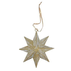 Ornement étoile suspendu en fer gaufré décoration murale couleur blanc et or petite taille fait à la main personnalisé en vrac - Product Image 1