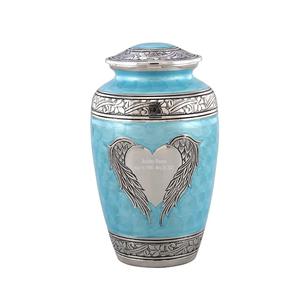 Urna de alas de Ángel Ocean Blue Loving Angel Urna de cremación grande para cenizas humanas Blue Heart Adult Memorial Angel Urna - Product Image 1