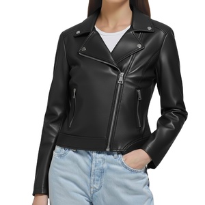 Chaqueta de Cuero con Cuello Alto y Cierre de Cremallera, Diseño Personalizado, Color Sólido, Teñido Liso, Nuevo Estilo, Chaqueta de Invierno para Mujer, Tejido Genuino - Product Image 5