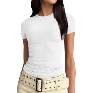 เสื้อยืดเข้ารูปสุดเซ็กซี่สำหรับผู้หญิงเสื้อยืดเอวลอยแขนสั้น - Product Image 5