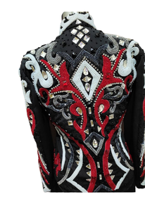 Ropa de competición ecuestre con estilo Diva Horse Riding Western Showmanship Black Base Turquesa Red Set Accesorios - Product Image 2