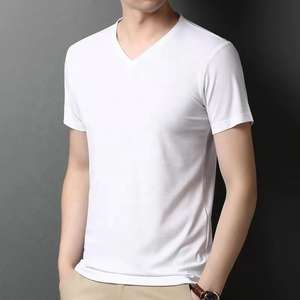 Camiseta vintage de algodón 100% de alta calidad para hombre, venta al por mayor de verano, camiseta blanca negra de manga corta con cuello en V para hombre - Product Image 1